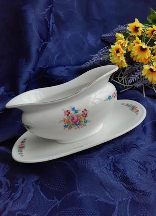 1930-е! 💐 z. m. czechoslovakia антикварный старорольский фарфор соусник на подставке подносе деколь розы цветы винтаж редкость чехословакия