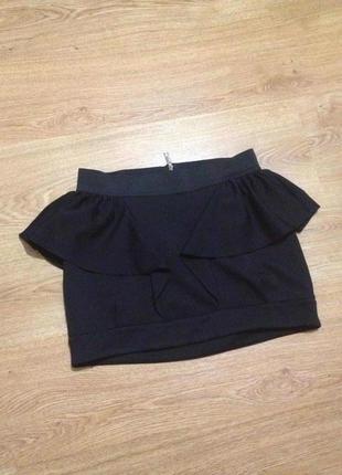 Женская чёрная юбка с баской / жіноча спідниця з баскою5 фото