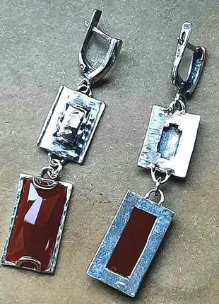 Ексклюзивні дизайнерські срібні 925 сережки з сердоліком та золотими пластинами4 фото