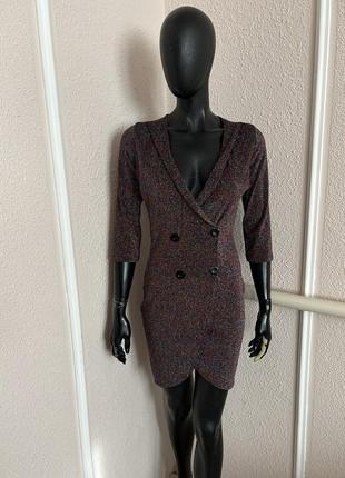 Платье пиджак с люрексом, платье вечернее, блестящее платье мини, новогоднее платье праздничное