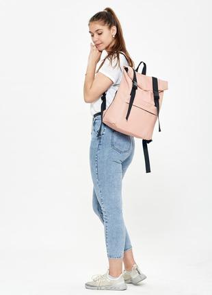 Рюкзак великий рожевий розкладний рюкзак рол шкіряний еко-колір пудра6 фото