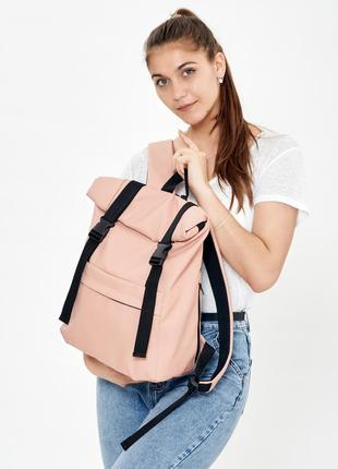 Рюкзак великий рожевий розкладний рюкзак рол шкіряний еко-колір пудра5 фото