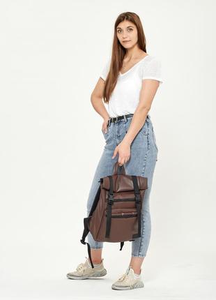 Рюкзак великий коричневий розкладний рюкзак рол жіночий шкіряний еко6 фото