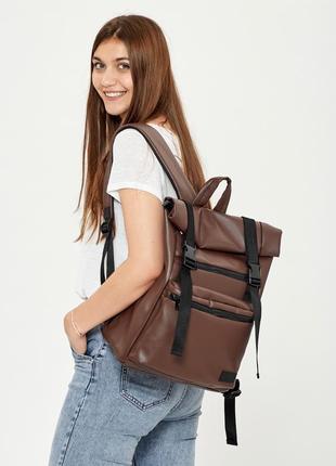 Рюкзак великий коричневий розкладний рюкзак рол жіночий шкіряний еко4 фото