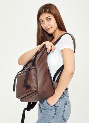 Рюкзак великий коричневий розкладний рюкзак рол жіночий шкіряний еко5 фото