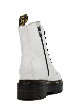 Ботинки деми с флисом кожаные черные белые на платформе на шнуровке6 фото