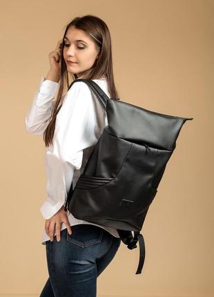 Рюкзак великий жіночий стильний шкіряний екочорний2 фото