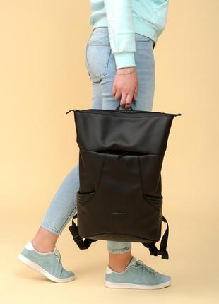 Рюкзак великий жіночий стильний шкіряний екочорний6 фото