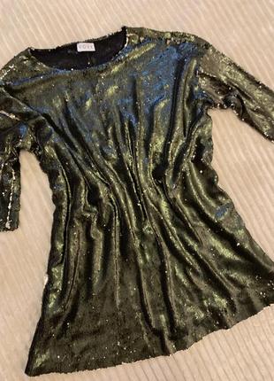 Платье-туника в пайетки цвета хаки3 фото