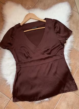 Дуже гарна шовкова блуза у шоколадному кольорі 95% шовку від next signature1 фото