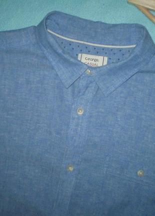 Мужская льняная рубашка george xl 50р., с хлопком3 фото
