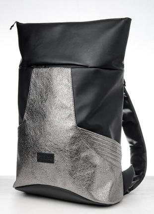 Рюкзак великий сріблястий шкіряний екостильний срібний срібло3 фото
