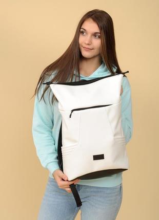 Рюкзак большой белый стильный кожаный эко8 фото