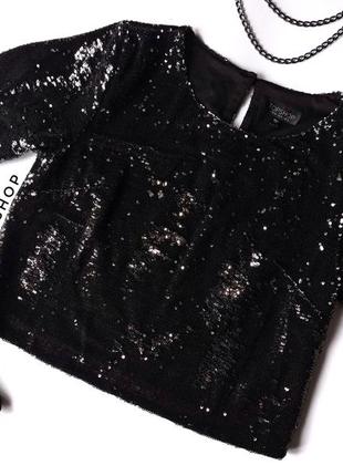 Блестящий кроп топ футболка с паетками топшоп topshop
