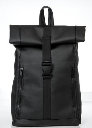 Рюкзак большой женский раскладной рюкзак рол кожаный эко черный6 фото