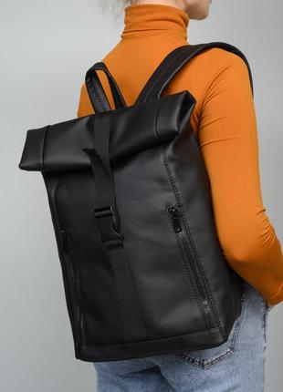 Рюкзак большой женский раскладной рюкзак рол кожаный эко черный2 фото