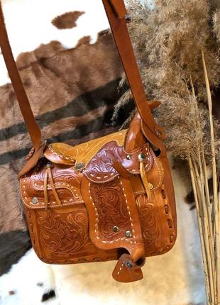 Vintage america сумка кожаная в виде седла вестерн, в стиле бохо1 фото