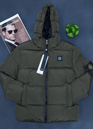 Зимова куртка stone island хакі / теплі пуховики stone island на холодну погоду