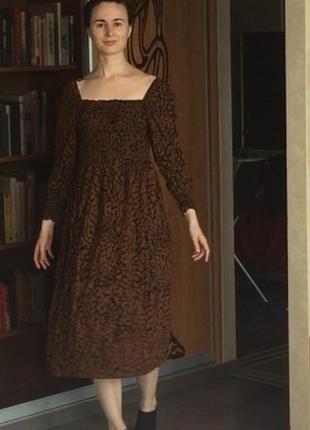 Сукня квадратний виріз пишний об‘ємний рукав принт леопард3 фото