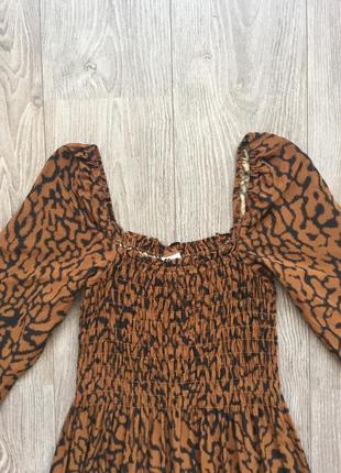 Сукня квадратний виріз пишний об‘ємний рукав принт леопард10 фото