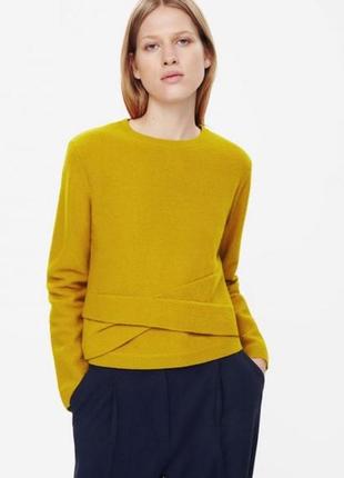 Стильний гірчичний светр cos оригінал, шерстяний светр cos,  в'язаний укорочений светр з вовни1 фото