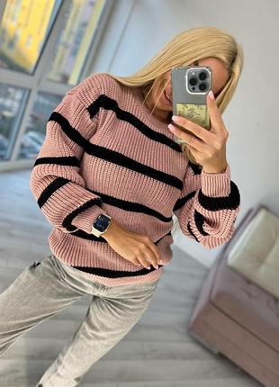 Женский теплый зимний зимний демисезонный в полоску белый лиловый фиолетовый черный розовый синий свободный оверсайз8 фото