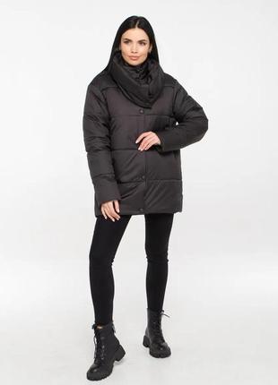 Модная черная весенняя куртка оверсайз со съемным шарфом, больших размеров от 42 до 522 фото