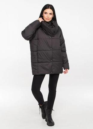 Модная черная весенняя куртка оверсайз со съемным шарфом, больших размеров от 42 до 524 фото