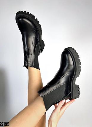 Кожаные черные деми сапоги челси на флисе натуральная кожа ботинки демисезонные весна осень топ качество7 фото