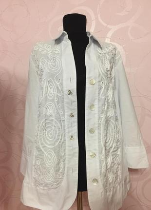 Біла блузка з оздобленням, жіноча сорочка батал5 фото