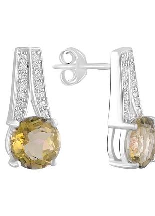 Серебряные серьги с цитрином nano 5.8ct, фианитами (2122876)