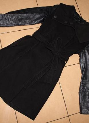 Пальто с кожанными рукавами от h&m