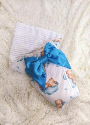 Зимний плюшевый конверт одеяло для новорожденных, белый с принтом1 фото