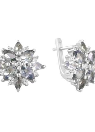 Серебряные серьги с натуральным танзанитом 4.91ct, топазом белым (2115052)
