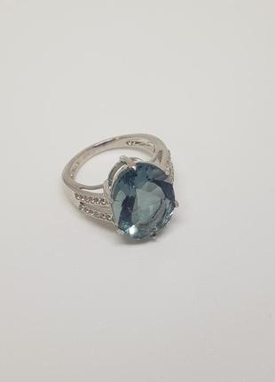 Срібне кільце з натуральним флюоритом 10.18ct, топазом білим (2121626) 19 розмір3 фото