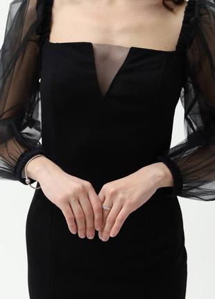 Чорне плаття з рукавами сітка8 фото