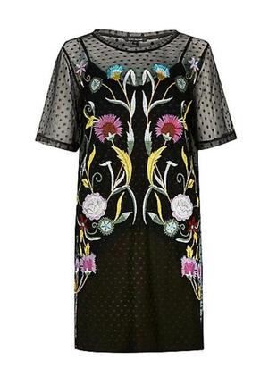 Платье сетка с вышивкой Черное
