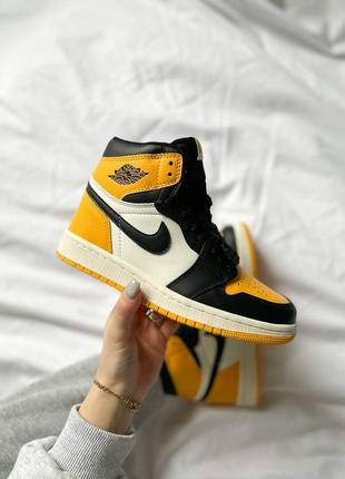 Nike air jordan 1 yellow/black женские кроссовки