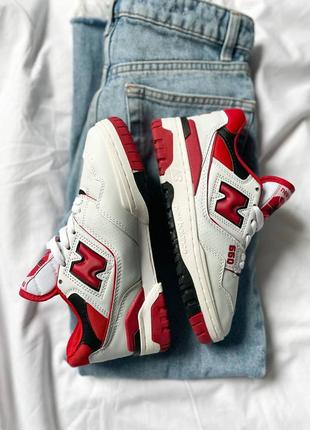 Кросівки чоловічі / жіночі червоні з шкіри new balance 550 white red