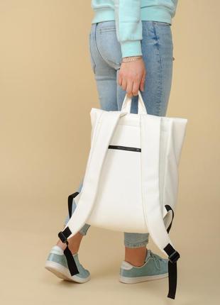 Рюкзак великий білий розкладний рюкзак рол шкіряний еко Жіночий4 фото