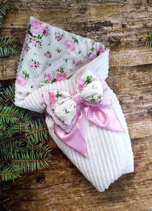 Зимний плюшевый конверт одеяло для новорожденных девочек, принт цветы1 фото