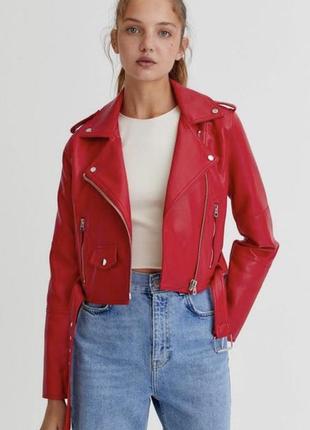Червона косуха pull&bear. шкіряна куртка . кожанка косуха pull&bear. стильна червона косуха, супер ціна