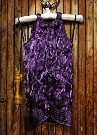 Англия. nikka. яркая блуза с бантом на резинке жатая фиолетовая блестящая