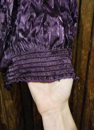 Англия. nikka. яркая блуза с бантом на резинке жатая фиолетовая блестящая2 фото
