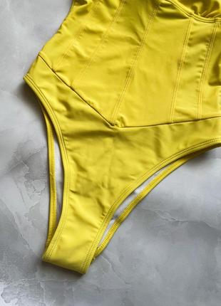Сдельный слитный купальник желтый женский с утяжкой талии бразилиана треугольник missguided3 фото