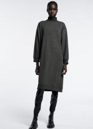 Платье zara оригинал зара сіре міді серое плаття