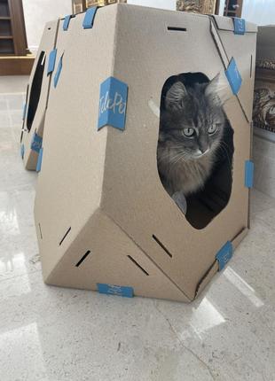 Модульний будиночок для кота з картону, що збирається з тунелем8 фото