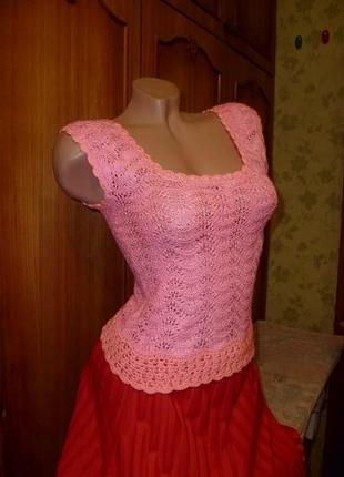 Красива мереживна футболка майка-кофточка, зв'язана гачком, ручна робота