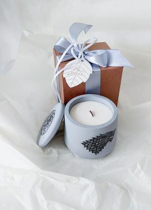 Соєва свічка з кришкою ручної роботи у подарунковій коробці "game of thrones"
