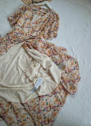 Макси платье с оборками, рюши , на запах.  платье цветочный принт7 фото